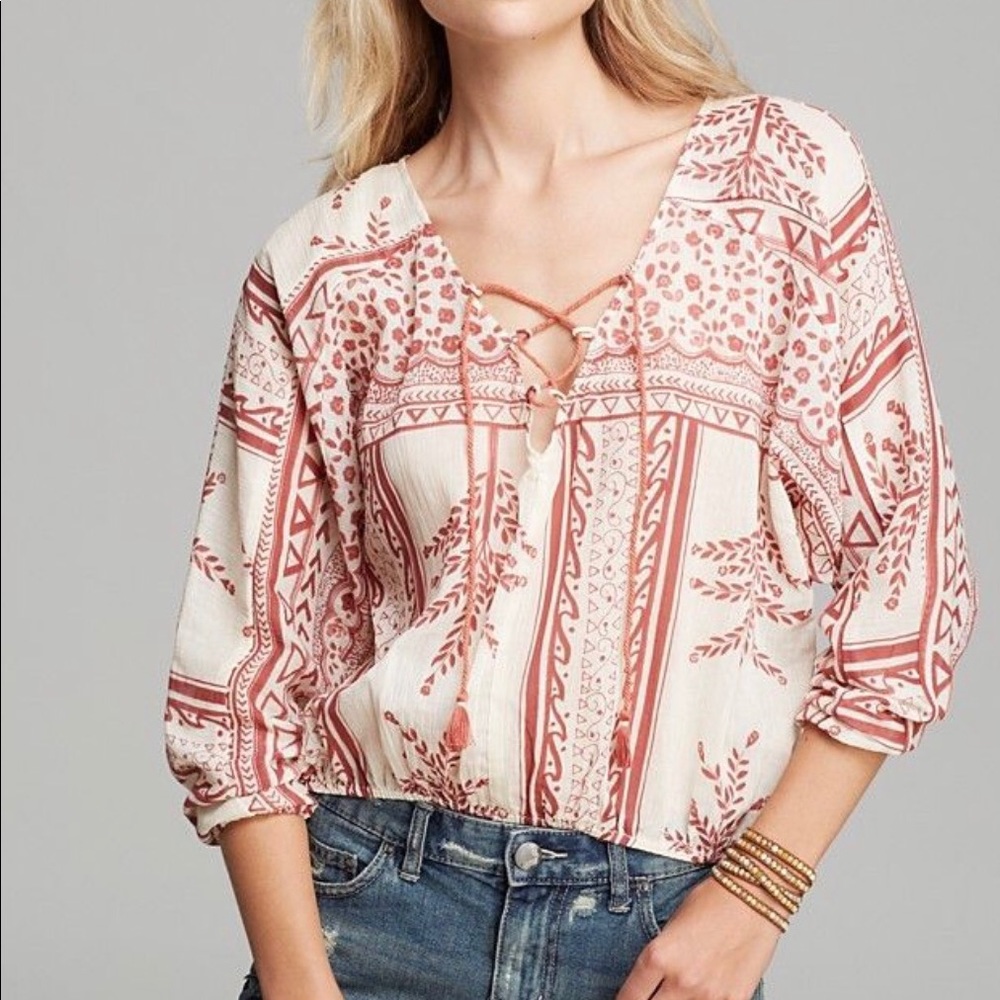Free People Yo Yo Geo Printed Blouse
